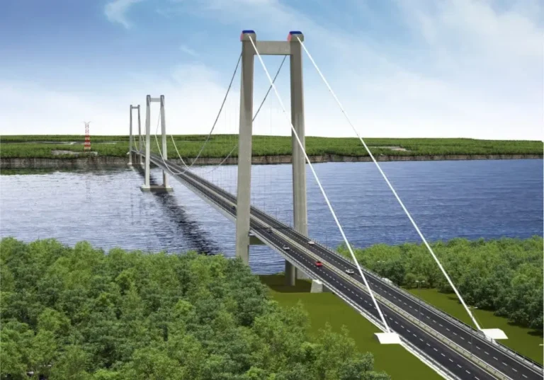 Puente Chacao bridge under construction, connecting Chiloé island to mainland Chile